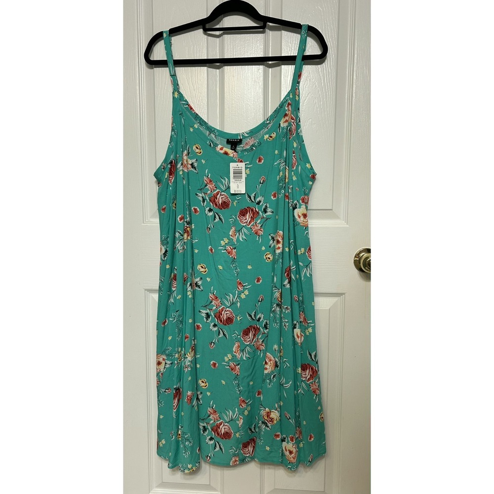 Torrid Floral Turquoise Sundress Sleeveless Scoop Neck 100% Rayon Plus Size 4